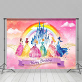 Cartoon Disney Rainbow Castle Princess Birthday Party Backdrop For Girls